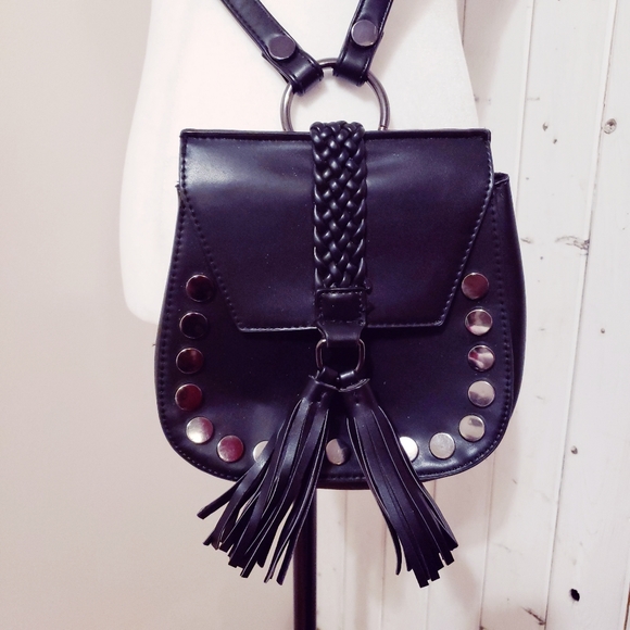 LIONEL | VEGAN LEATHER FRINGED STUDDED CONVERTIBLE BAG - Picture 1 of 5
